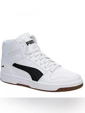 PUMA Men's Rebound LayUp High-Top Sneakers White Black Gum Sole